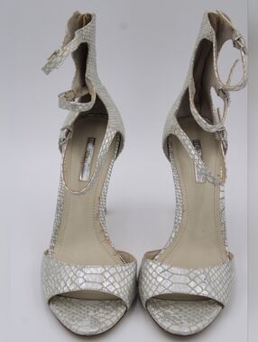 BCBGeneration Snakeskin Strappy Heels Silver Cream Size 9